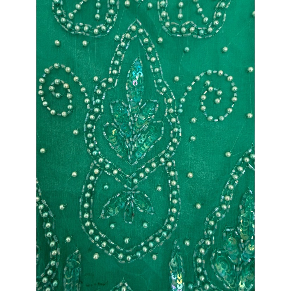 Vintage Mark & John by Gopal Women's 100%‎ Pure Silk Maxi Beaded Green Dress 2X - Picture 6 of 16